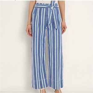 Ann Taylor Chambray Striped High Rise Wide Leg Cropped Pants Size 6